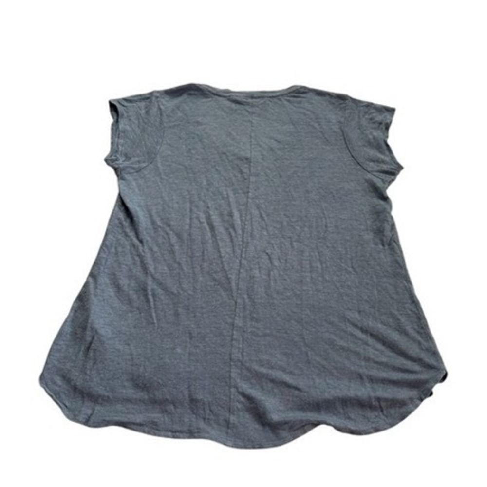 Tahari Dusty Blue 100% Linen V-Neck Short Sleeve Tee S Coastal Quiet Luxury - Picture 3 of 7